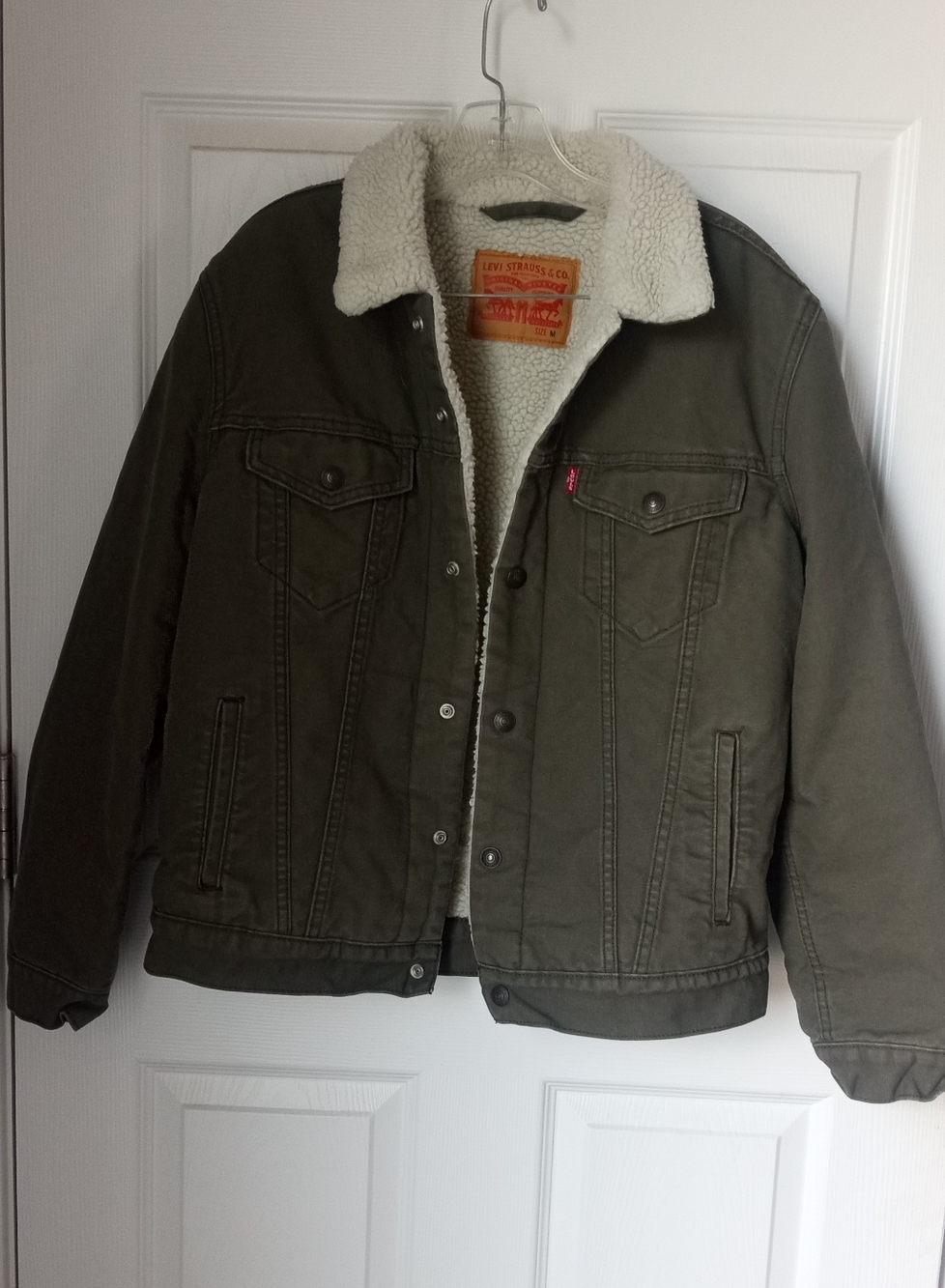Levi's Olive Green Jacket with Cream Sherpa Collar